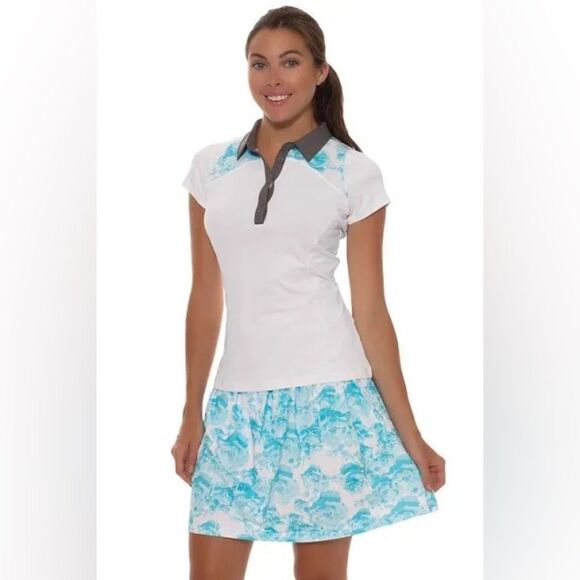 Annika Cutter And Buck Tennis Skort DryTec 50+ Floral Blue/White Size L - Picture 2 of 6